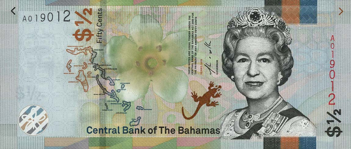 Front of Bahamas p76Aa: 0.5  Dollar from 2019