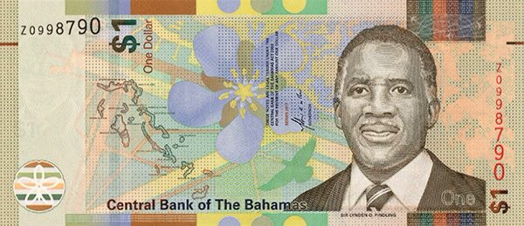 Front of Bahamas p77r: 1  Dollar from 2017