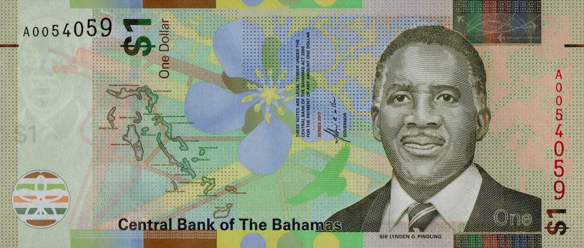 Front of Bahamas p77a: 1  Dollar from 2017