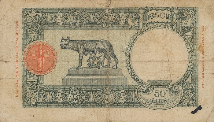 Back of Italian East Africa p1a: 50 Lire from 1938