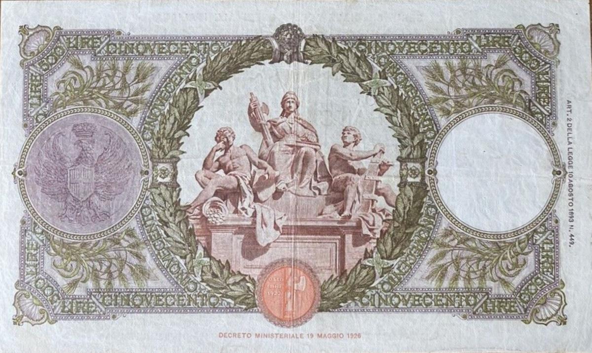 Back of Italian East Africa p3b: 500 Lire from 1939