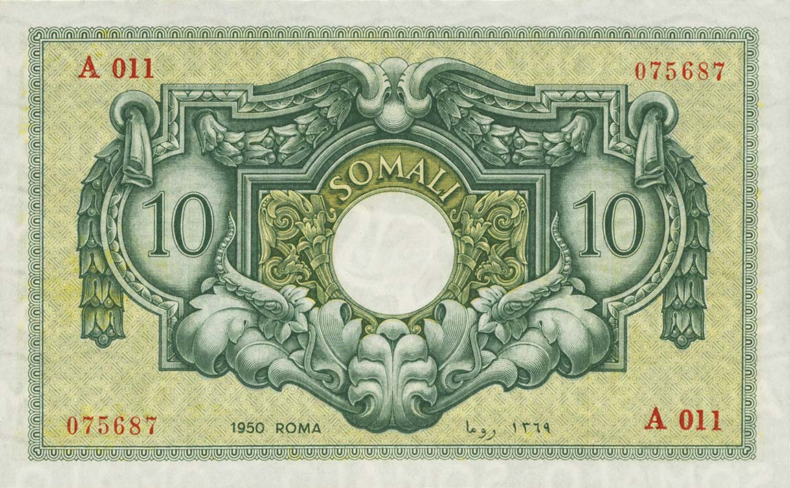 Back of Italian Somaliland p13a: 10 Somali from 1950