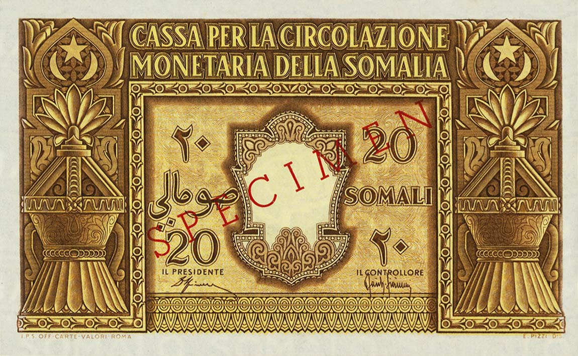 Front of Italian Somaliland p14s: 20 Somali from 1950