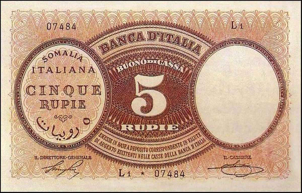 Front of Italian Somaliland p3: 5 Rupia from 1920