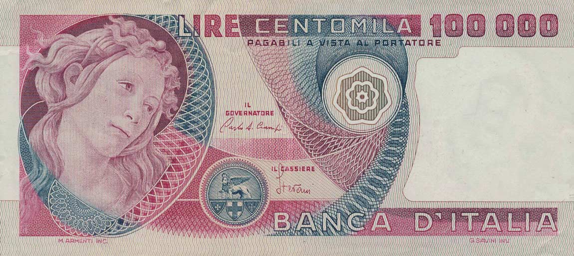 Front of Italy p108c: 100000 Lire from 1982