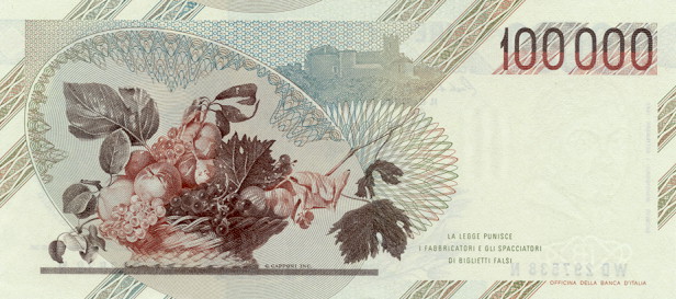 Back of Italy p110b: 100000 Lire from 1983