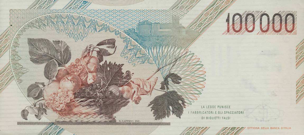 Back of Italy p110s: 100000 Lire from 1983