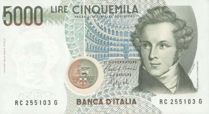 Front of Italy p111b: 5000 Lire from 1985