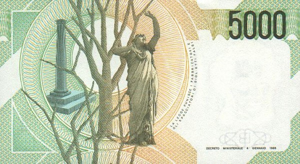 Back of Italy p111c: 5000 Lire from 1985
