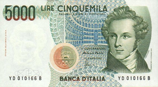 Front of Italy p111c: 5000 Lire from 1985