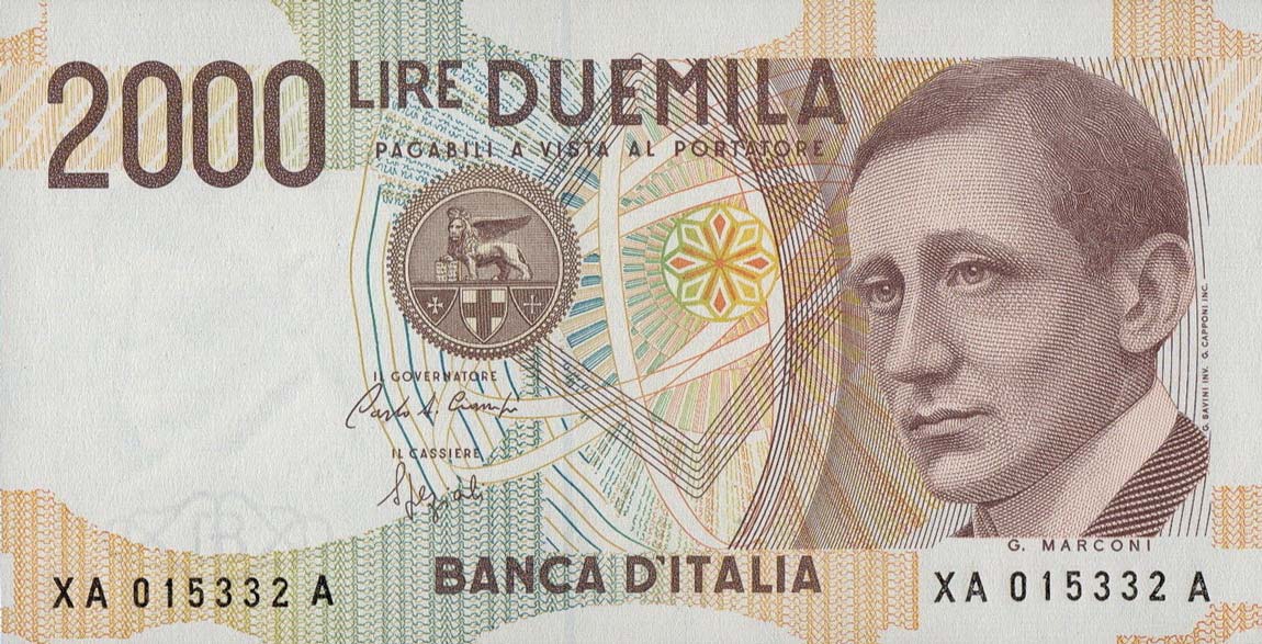 Front of Italy p115r: 2000 Lire from 1990