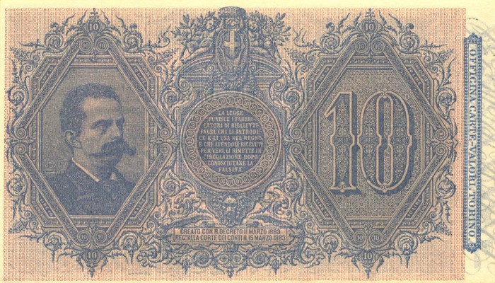 Back of Italy p19: 10 Lire from 1883