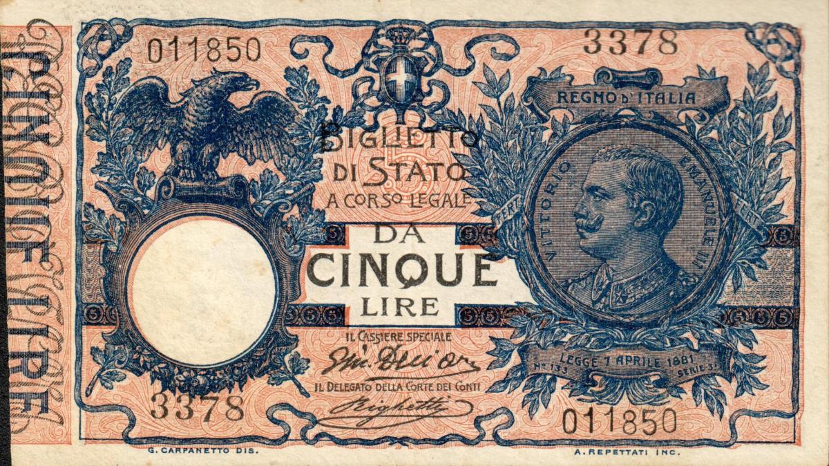 Front of Italy p23d: 5 Lire from 1915