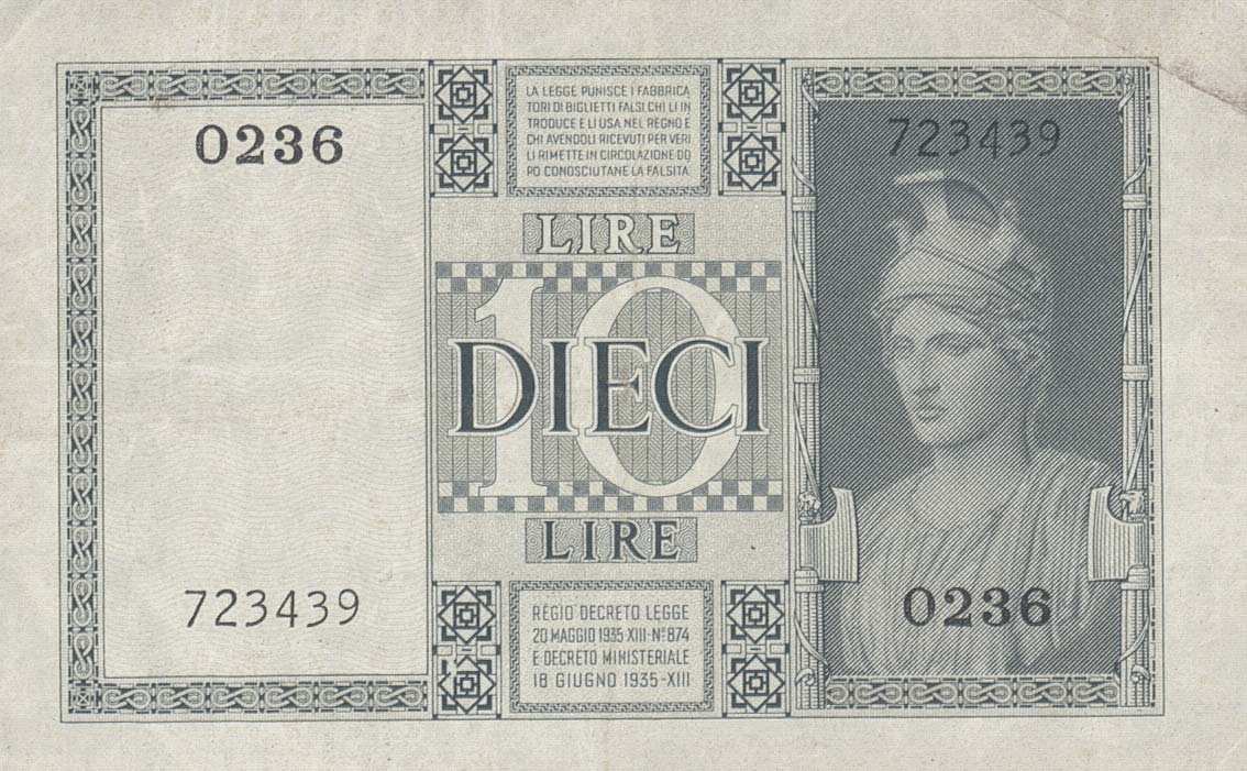 Back of Italy p25a: 10 Lire from 1935