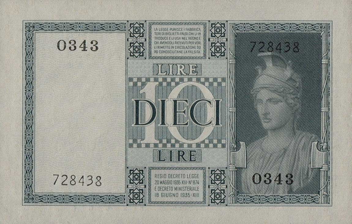 Back of Italy p25b: 10 Lire from 1938