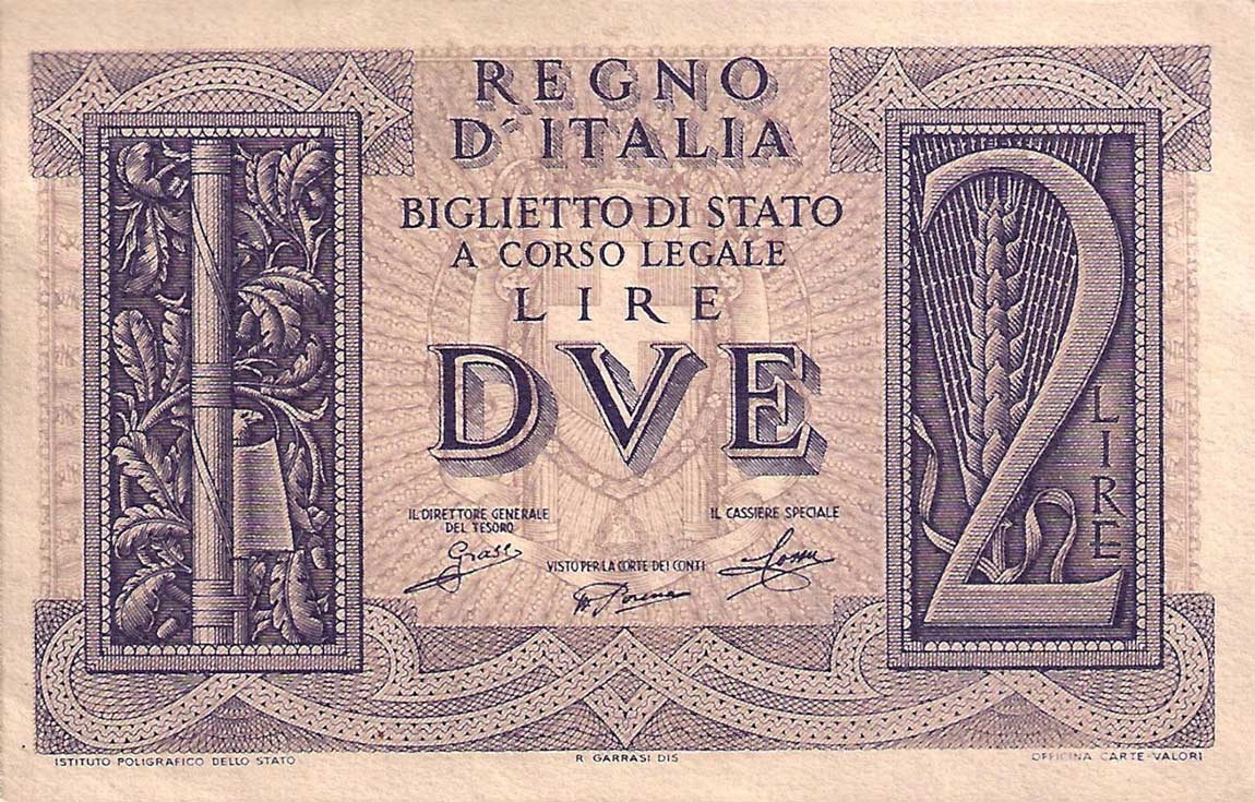 Front of Italy p27: 2 Lire from 1939
