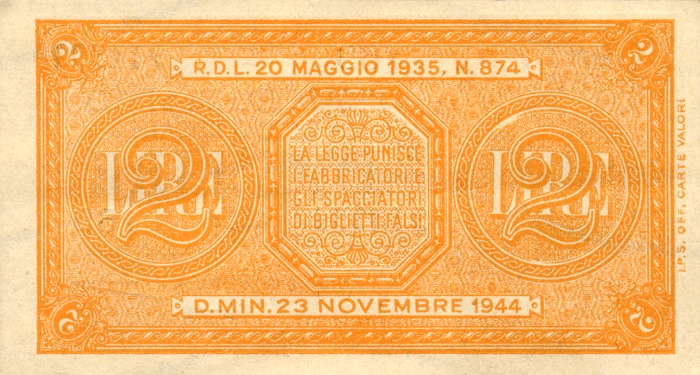 Back of Italy p30b: 2 Lire from 1944