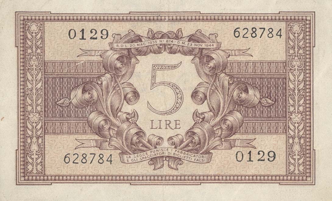 Back of Italy p31a: 5 Lire from 1944