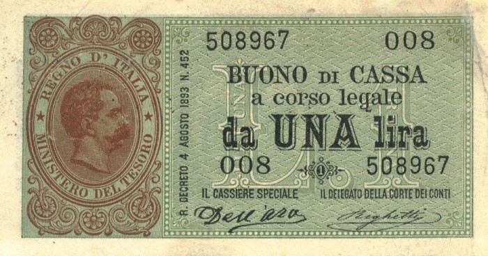 Front of Italy p33: 1 Lira from 1893