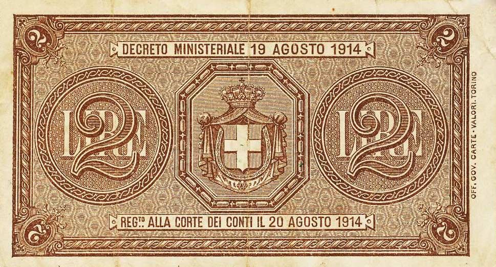 Back of Italy p37c: 2 Lire from 1920