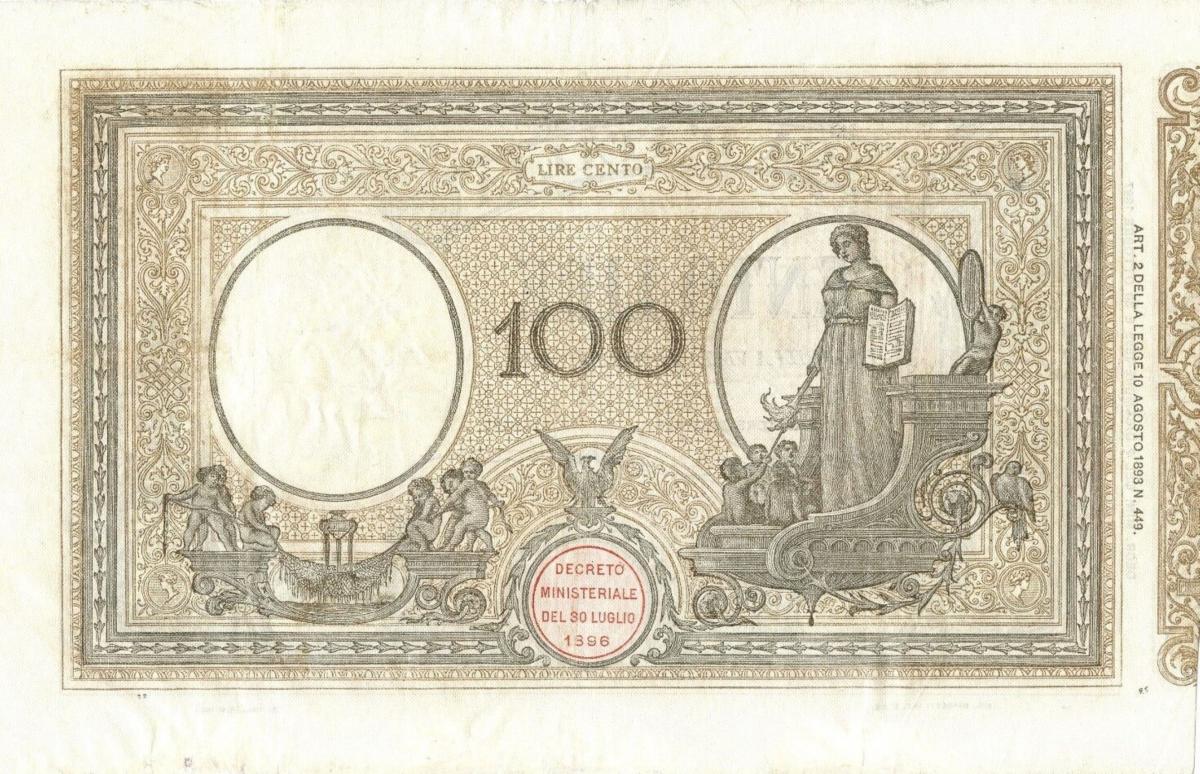 Back of Italy p39b: 100 Lire from 1899