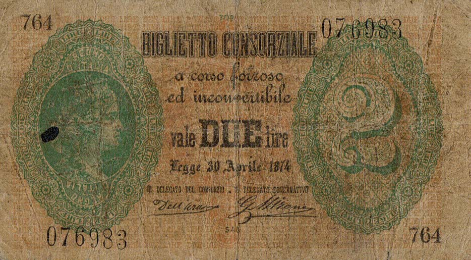 Front of Italy p3: 2 Lire from 1874