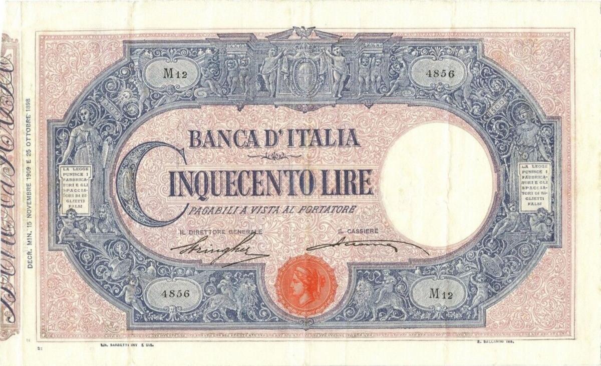 Front of Italy p40c: 500 Lire from 1899