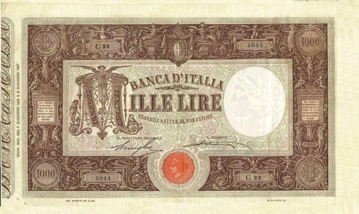 Front of Italy p41c: 1000 Lire from 1899