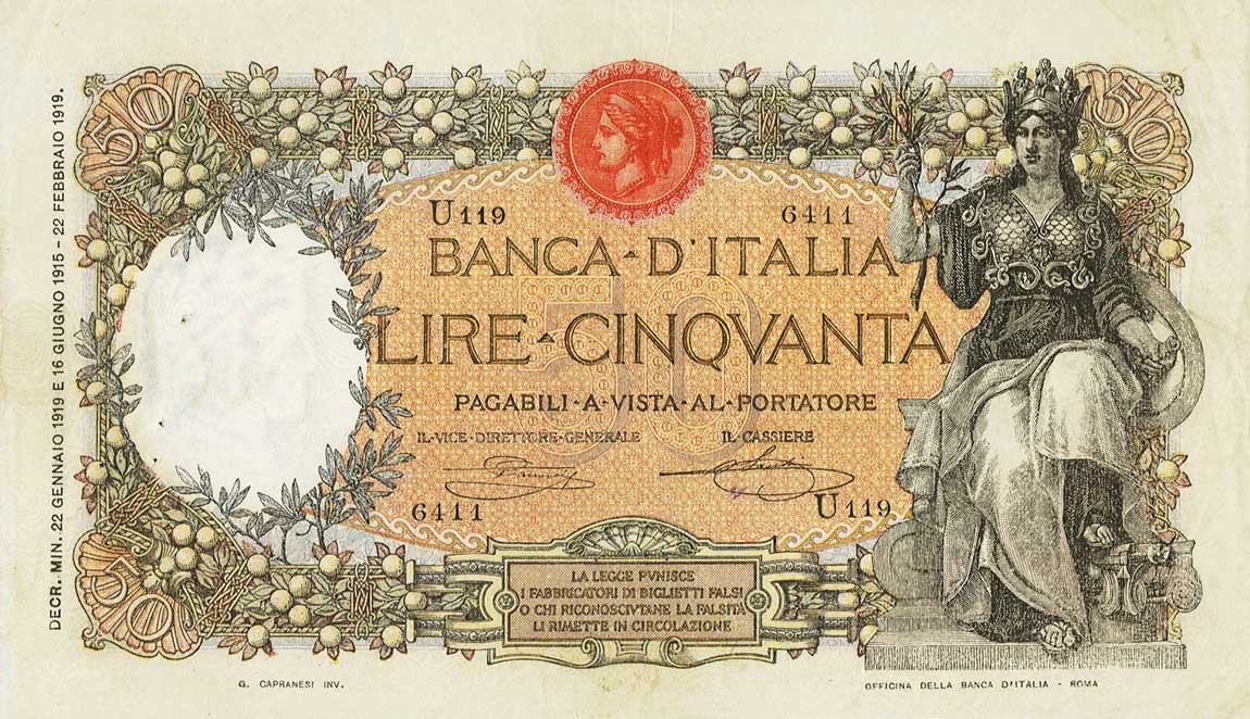 Front of Italy p43b: 50 Lire from 1919
