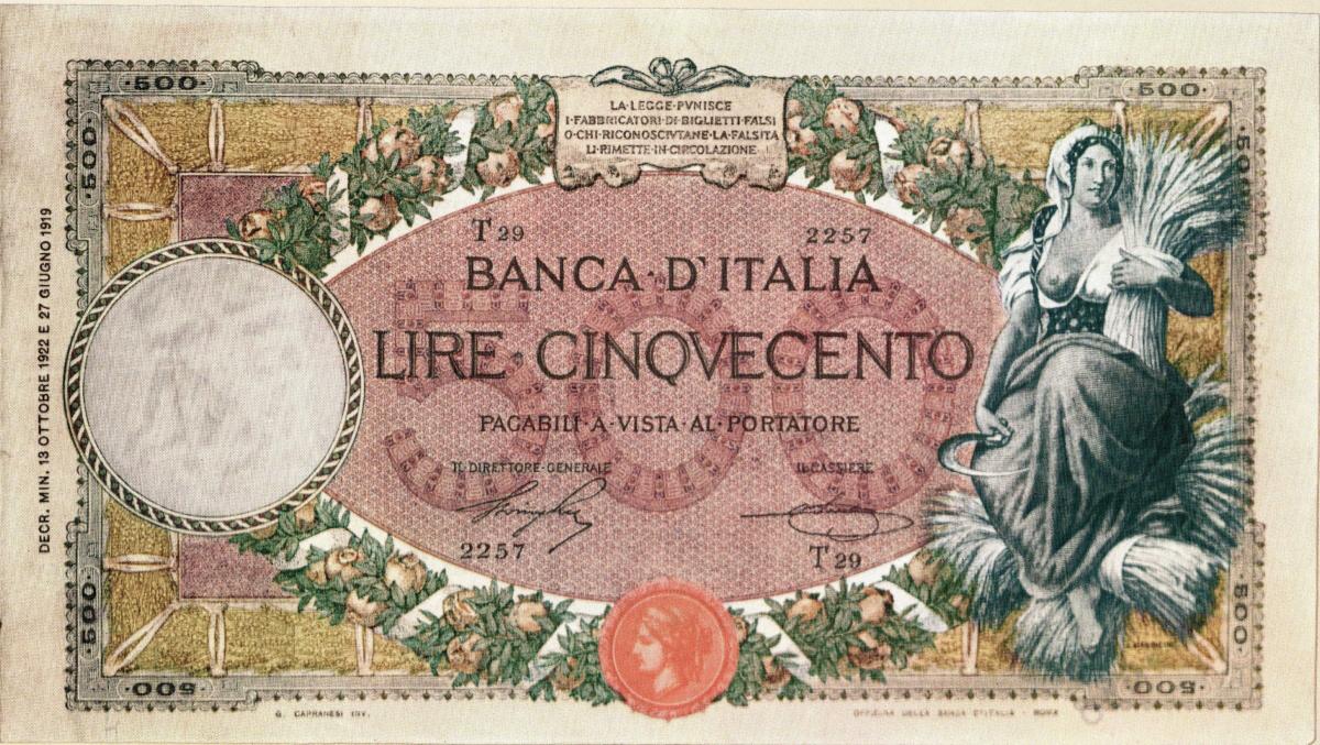 Front of Italy p45: 500 Lire from 1919