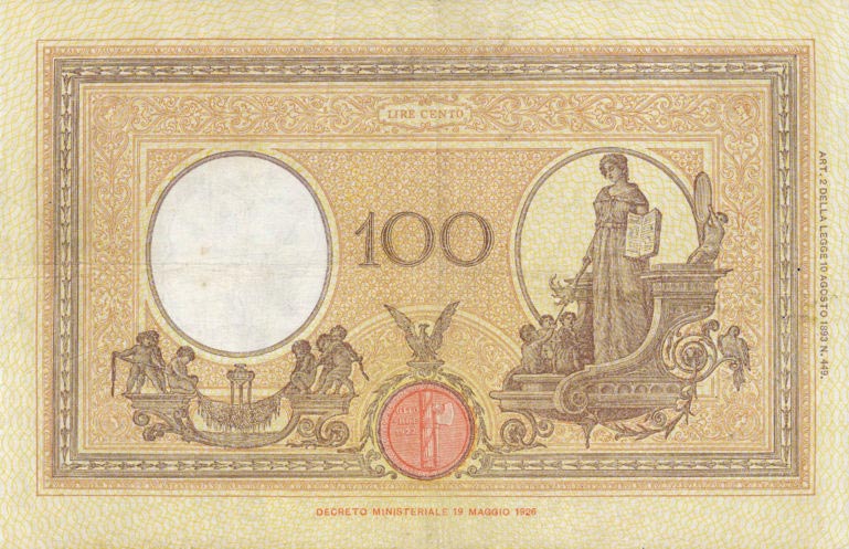 Back of Italy p50a: 100 Lire from 1926