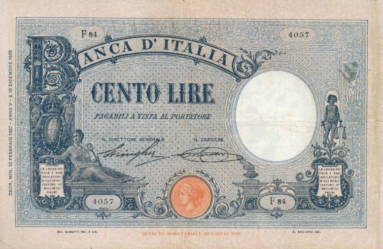 Front of Italy p50a: 100 Lire from 1926