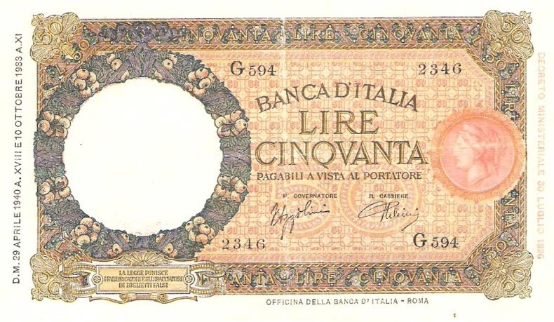 Front of Italy p54b: 50 Lire from 1937