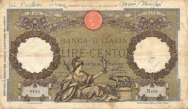 Front of Italy p55a: 100 Lire from 1931