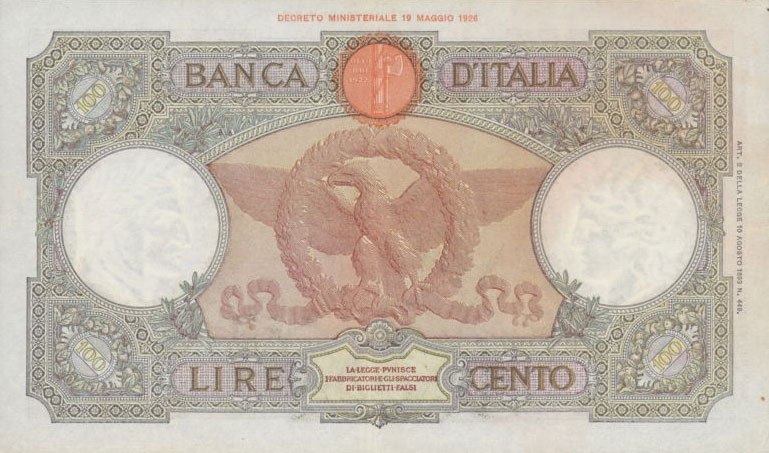 Back of Italy p55b: 100 Lire from 1937