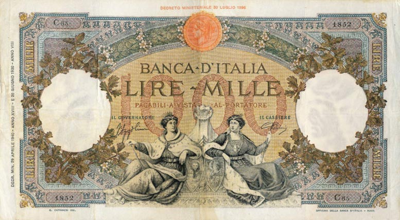 Front of Italy p56c: 1000 Lire from 1938