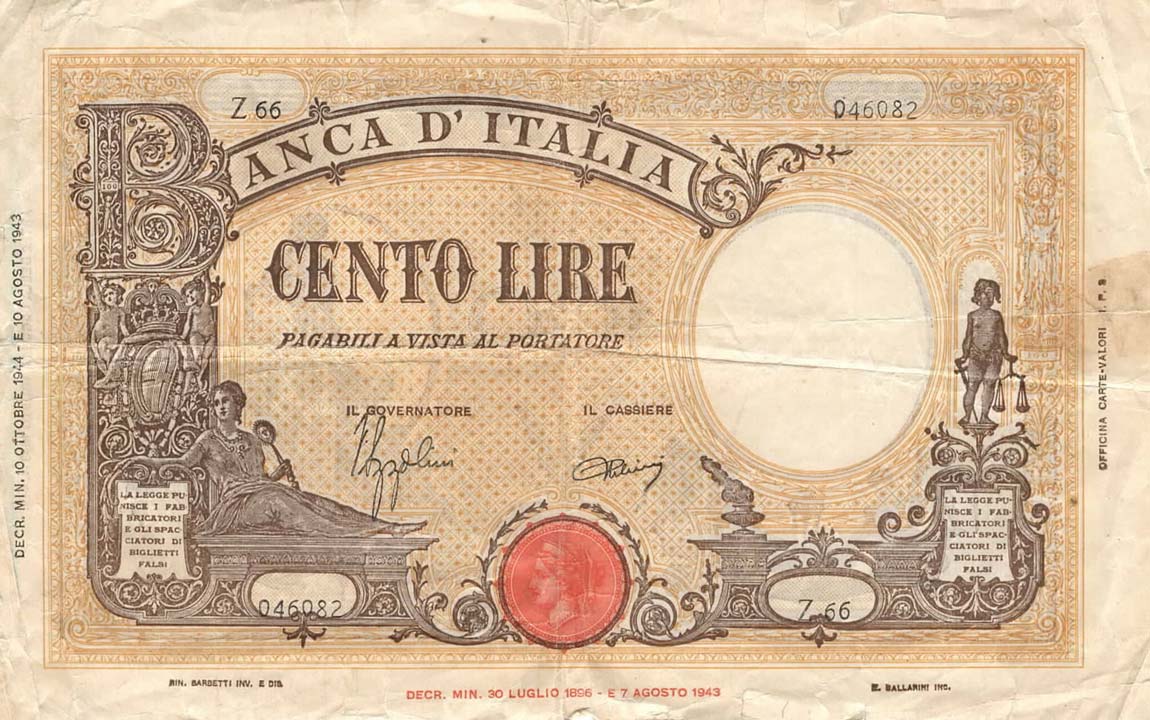 Front of Italy p67b: 100 Lire from 1944