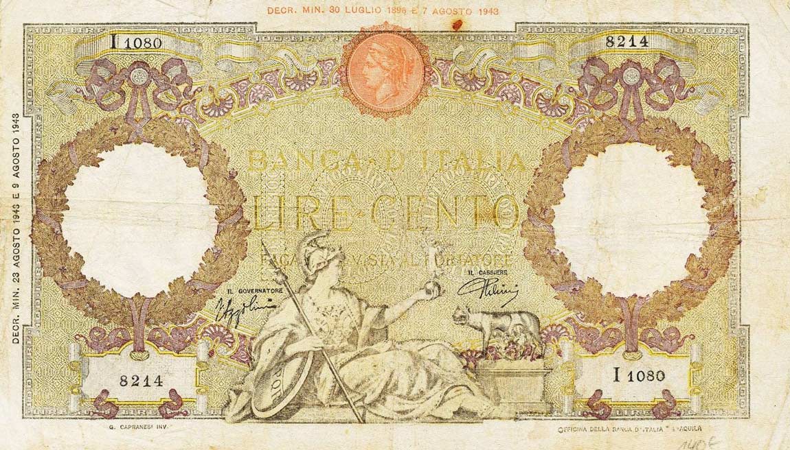 Front of Italy p68: 100 Lire from 1943