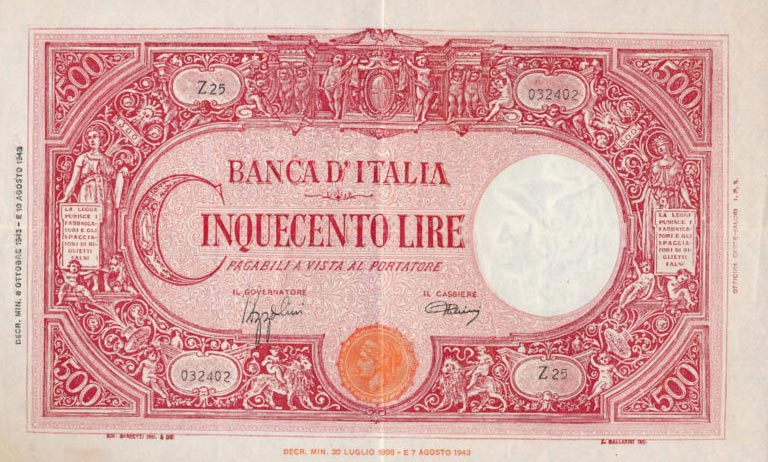 Front of Italy p70a: 500 Lire from 1943