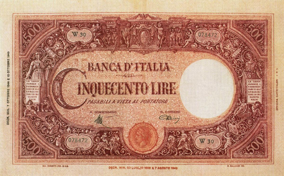 Front of Italy p70b: 500 Lire from 1944