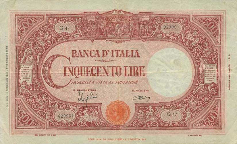 Front of Italy p70c: 500 Lire from 1944