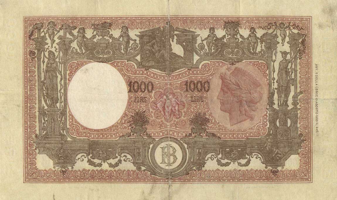 Back of Italy p72b: 1000 Lire from 1944