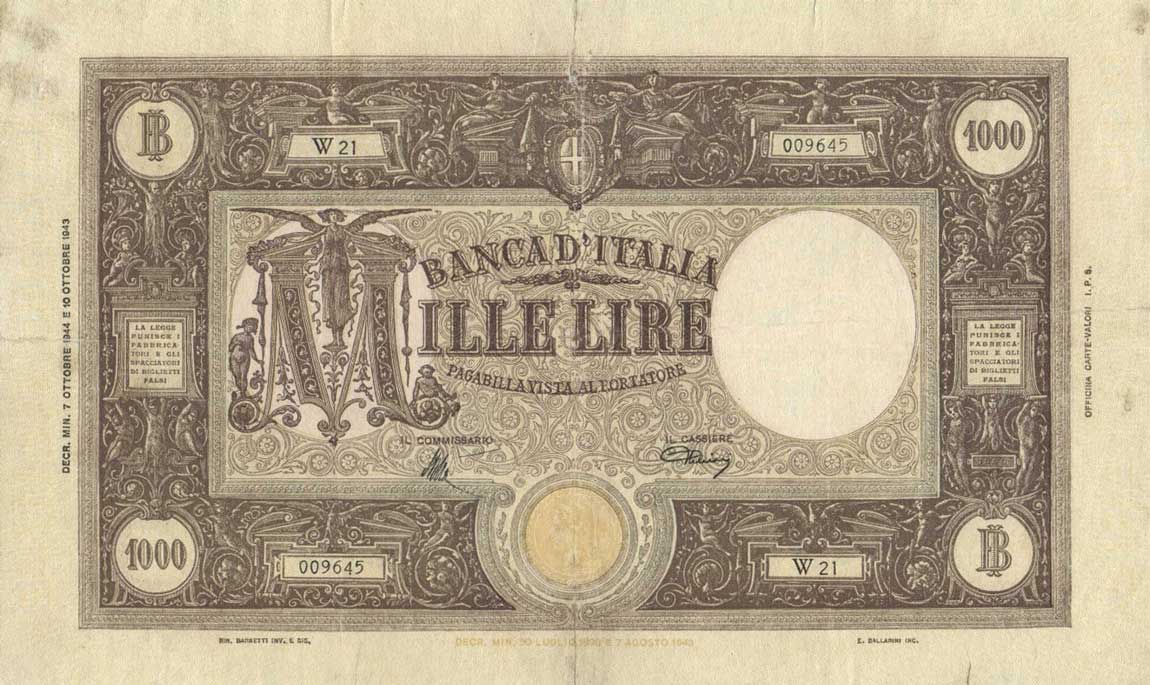 Front of Italy p72b: 1000 Lire from 1944