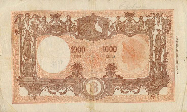 Back of Italy p72c: 1000 Lire from 1945