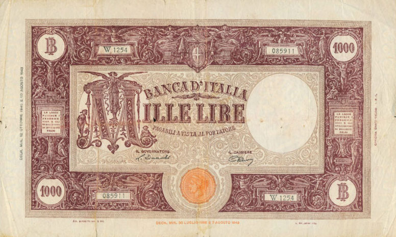 Front of Italy p72c: 1000 Lire from 1945