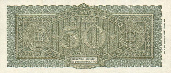 Back of Italy p74a: 50 Lire from 1944