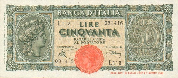 Front of Italy p74a: 50 Lire from 1944