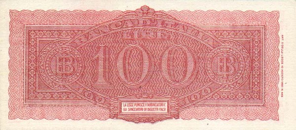 Back of Italy p75a: 100 Lire from 1944