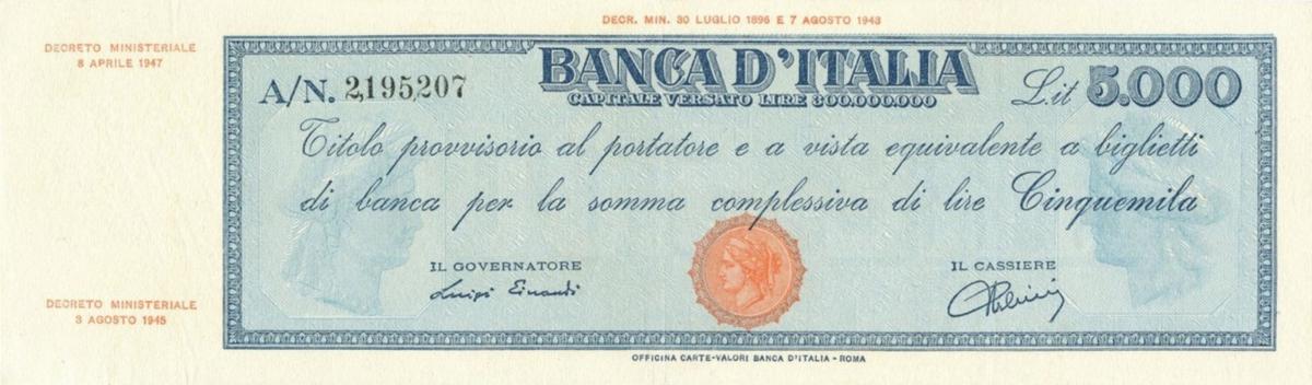 Front of Italy p78b: 5000 Lire from 1947