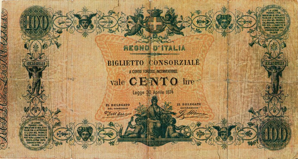 Front of Italy p7: 100 Lire from 1874